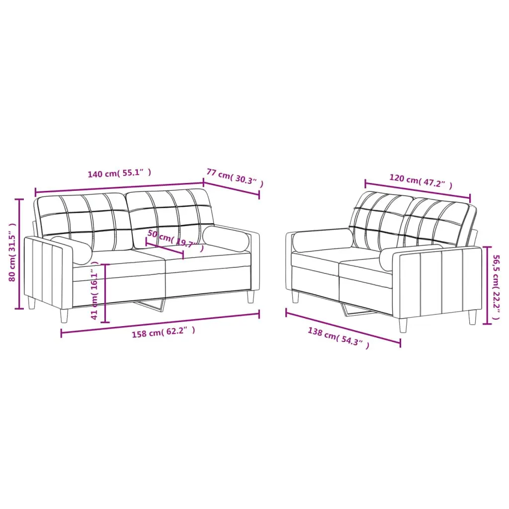 Grey Fabric Lounge Suite Two Piece Set Sturdy Frame Thickly Padded Comfort