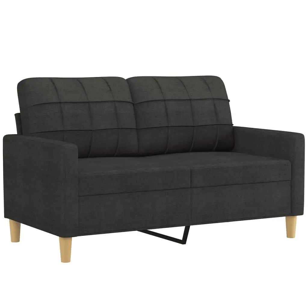Black Fabric Sofa Set with Footstool and Pillows for Living Room Relaxation