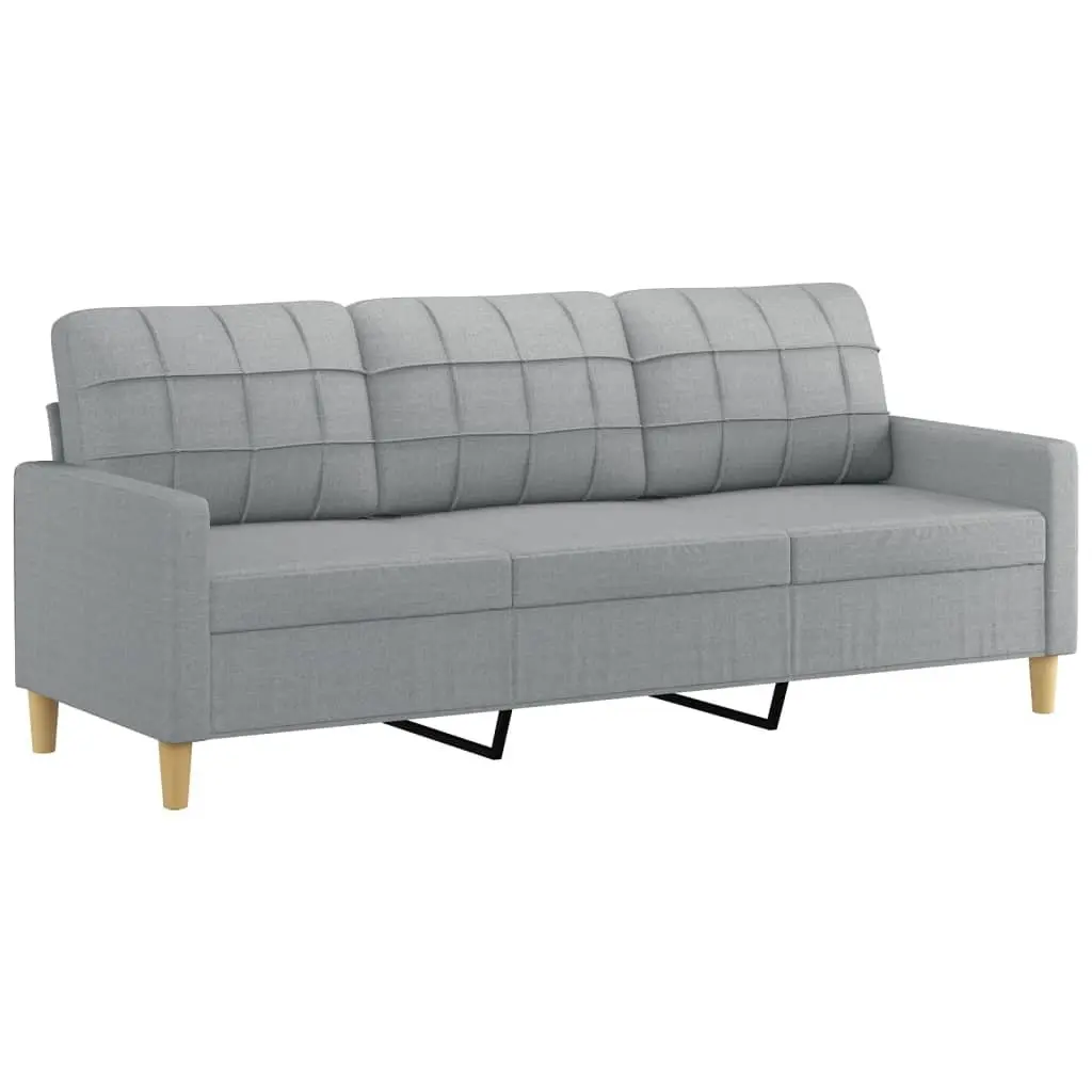 3 Piece Sofa Set Grey Fabric Lounge Suite Armchair Footstool Living Room