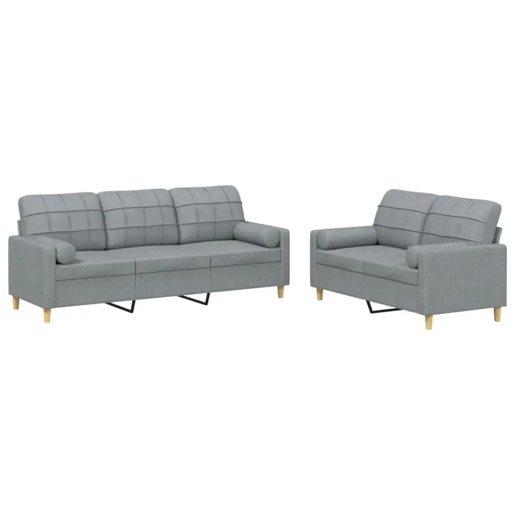 2 Piece Sofa Set Grey Fabric Durable Lounge Suite Couch with Pillows