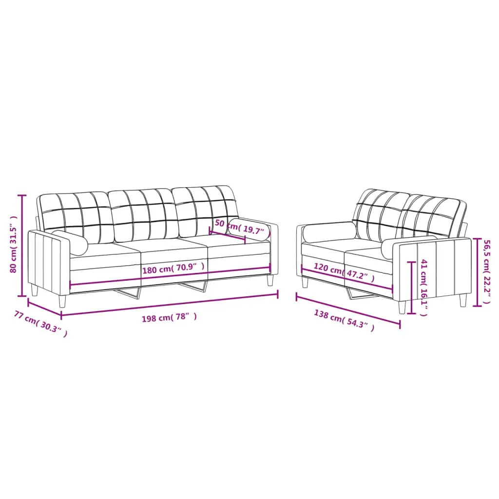 2 Piece Sofa Set Grey Fabric Durable Lounge Suite Couch with Pillows