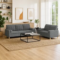 2 Piece Sofa Set in Grey - Lounge Suite with Pillows