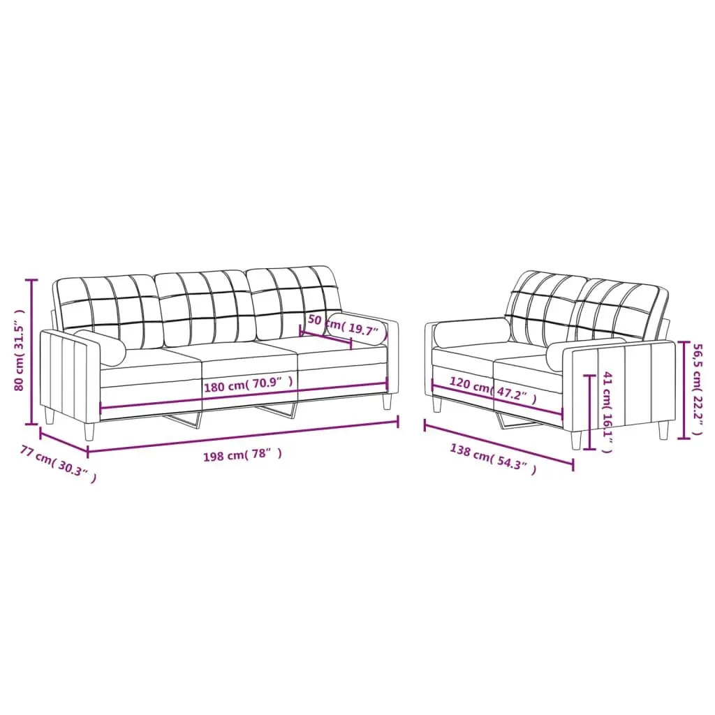 2 Piece Sofa Set Grey Fabric Couch Lounge Suite with Pillows