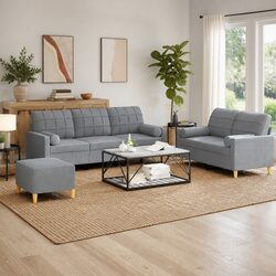 Comfortable 3 Piece Sofa Set with Footstool in Grey