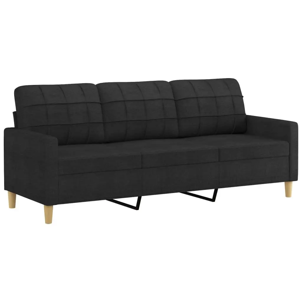 Black Fabric Lounge Suite 3 Piece Set with Footstool and Cylinder Pillows