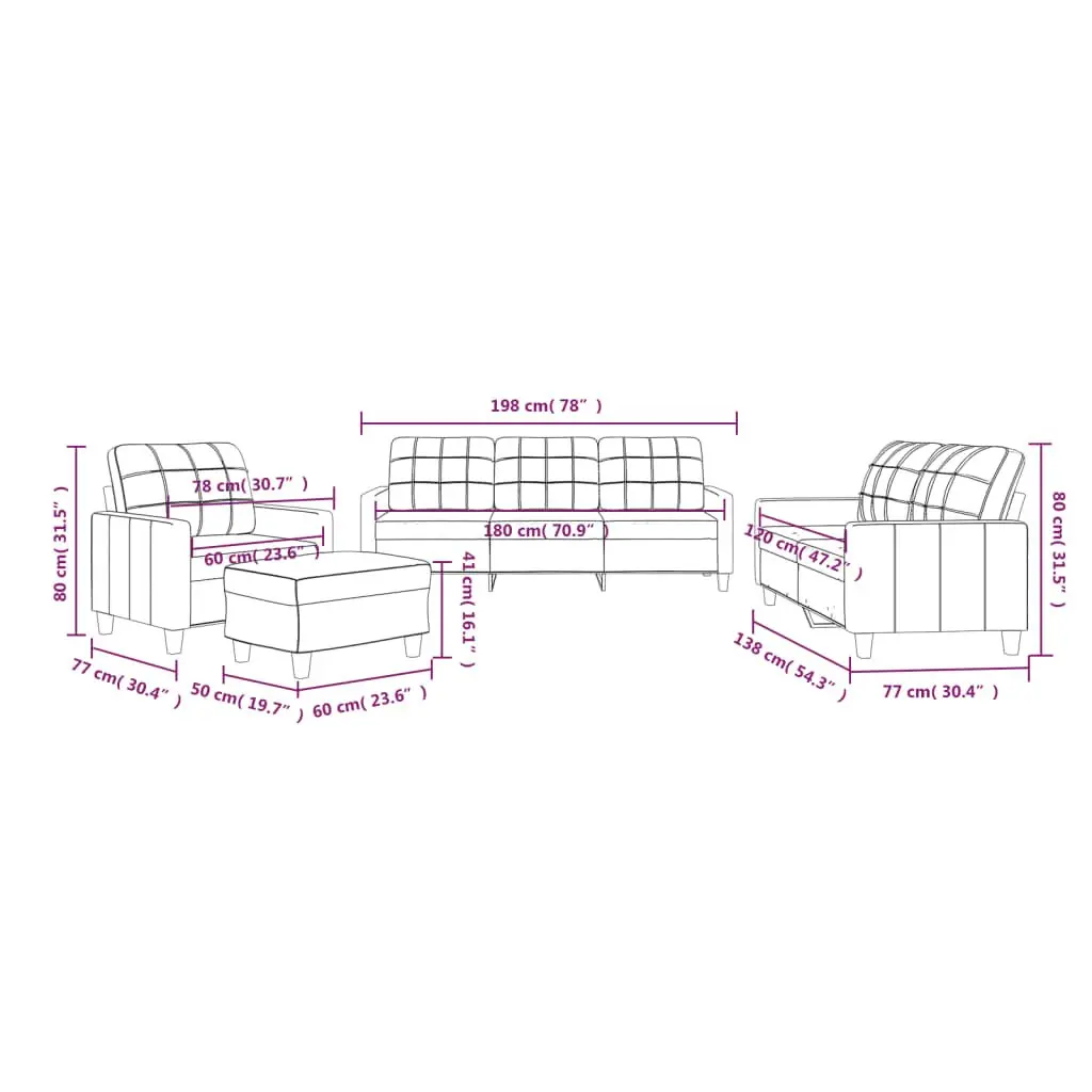 4 Piece Sofa Set with Cushions Footstool Brown Faux Leather Living Room