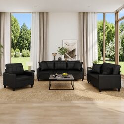 Modern Black Faux Leather Sofa Set for Your Living Room