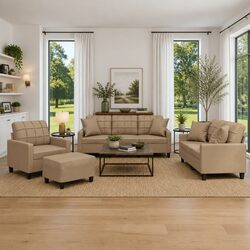 Comfortable Brown Faux Leather 4 Piece Sofa Suite