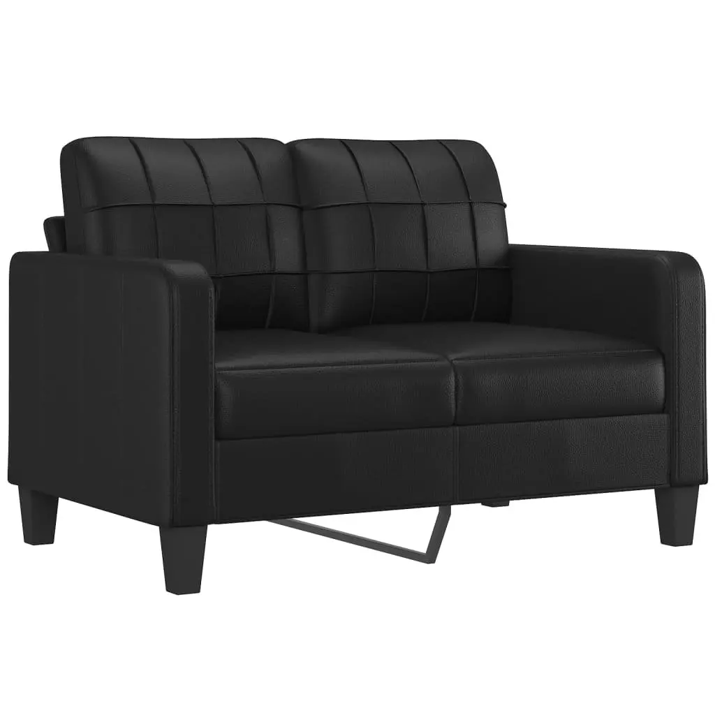 3 Piece Sofa Set Black Faux Leather Cushions with Footstool