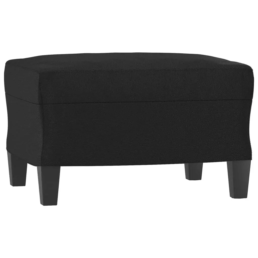 3 Piece Sofa Set Black Faux Leather Cushions with Footstool