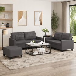 Stylish Grey Lounge Suite: 3 Piece Sofa Set with Footstool