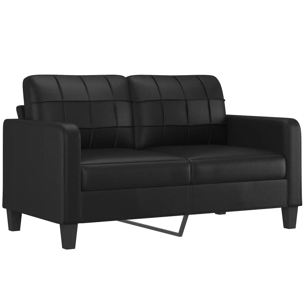2 Piece Sofa Set Black Faux Leather Upholstery Sturdy Frame with Throw Pillows