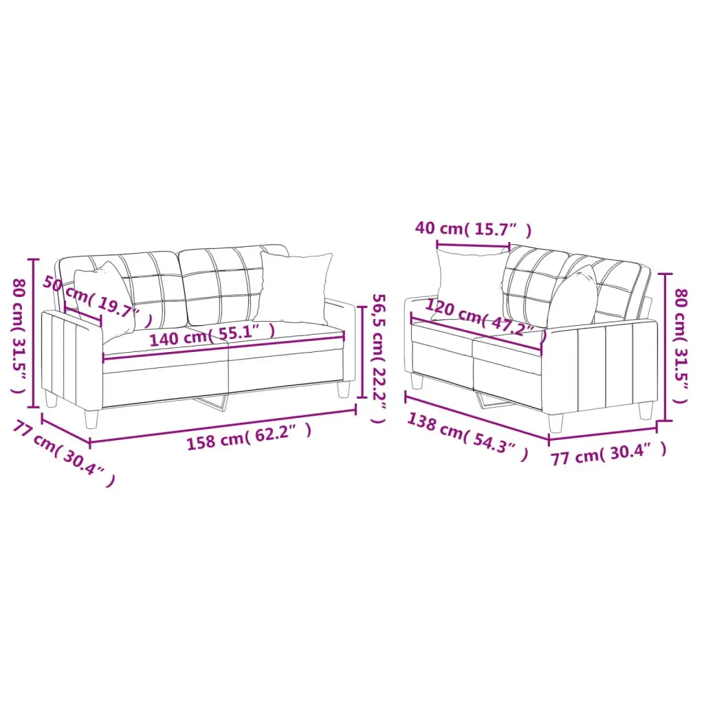 2 Piece Sofa Set Black Faux Leather Upholstery Sturdy Frame with Throw Pillows
