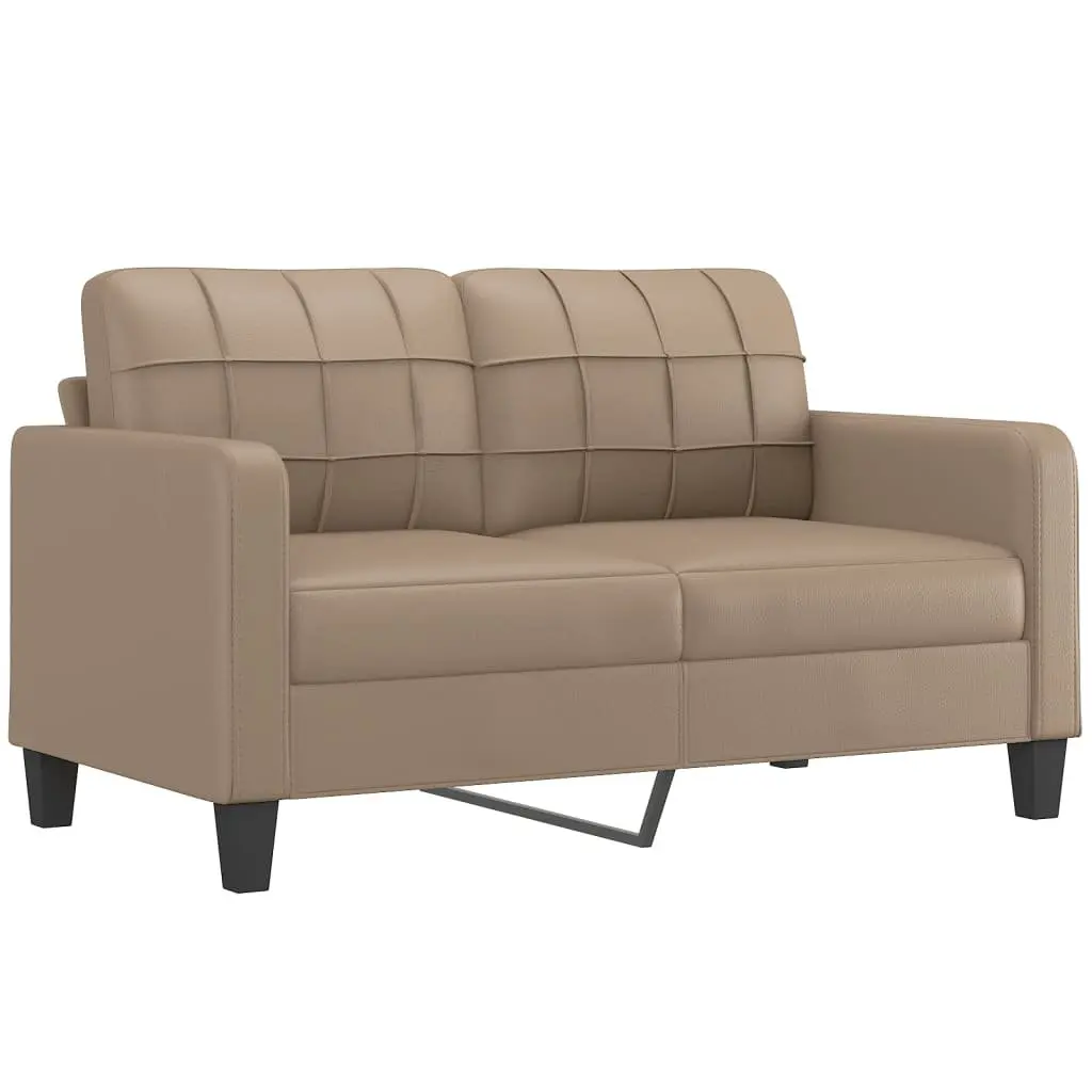 Brown Faux Leather Lounge Couch Set 2 Piece with Pillows Durable Easy to Clean Upholstery Plywood and Metal Frame Thick Padding
