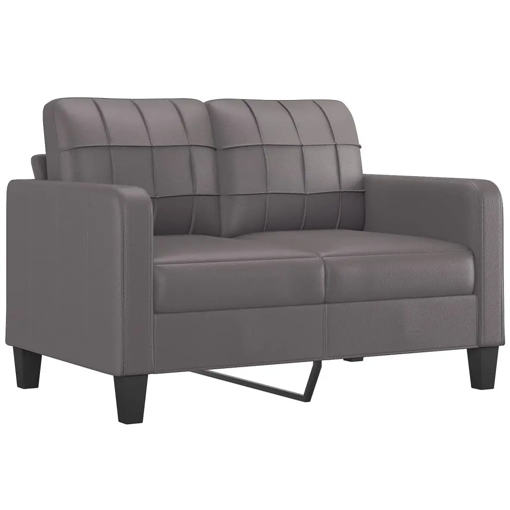 3 Piece Sofa Set with Throw Pillows and Footstool Grey Faux Leather Lounge