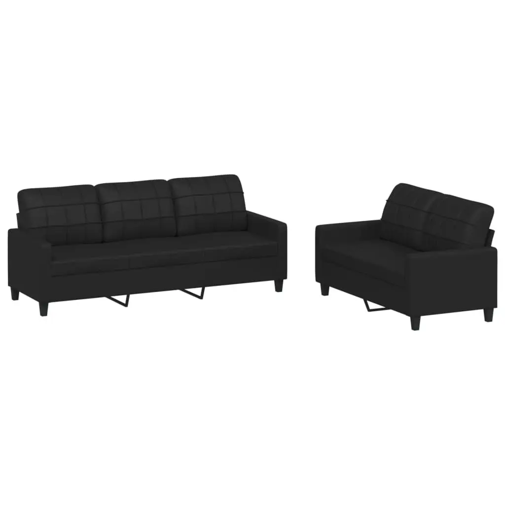 2 Piece Sofa Set Black Faux Leather Living Room Furniture Seating with Cushions
