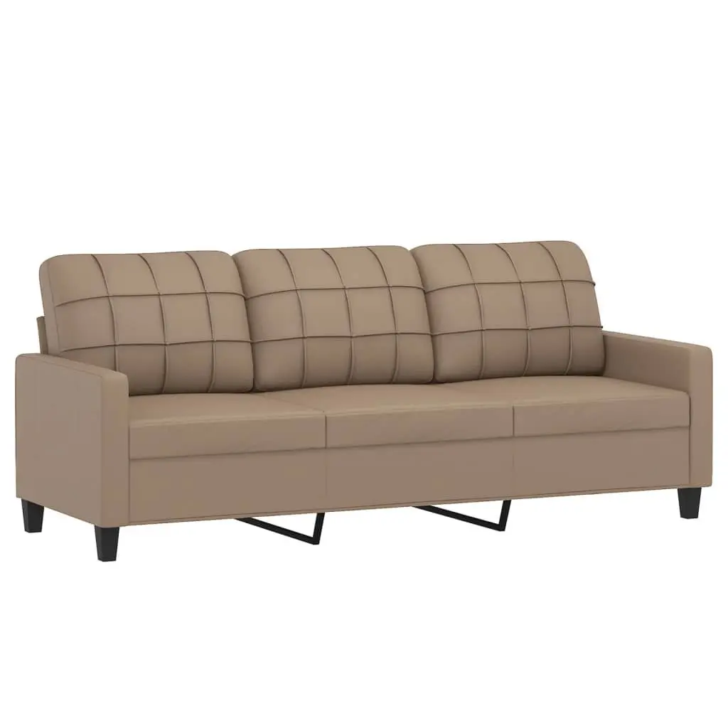 3 Piece Sofa Set with Footstool Cushions Brown Faux Leather Living Room