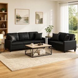 Enhance Your Living Space with Black Faux Leather Sofa Set