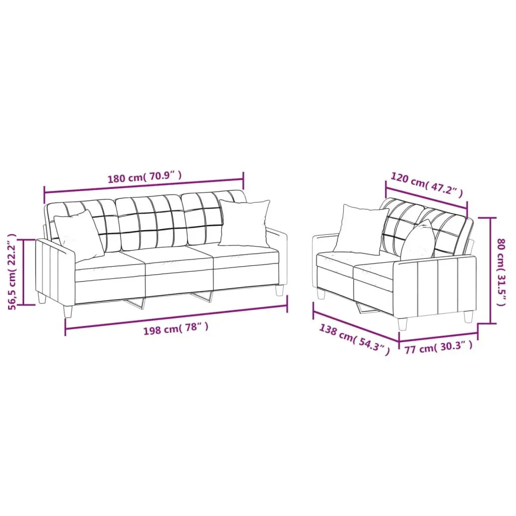 2 Piece Sofa Set Cream Faux Leather Durable Stain Resistant Lounge Suite