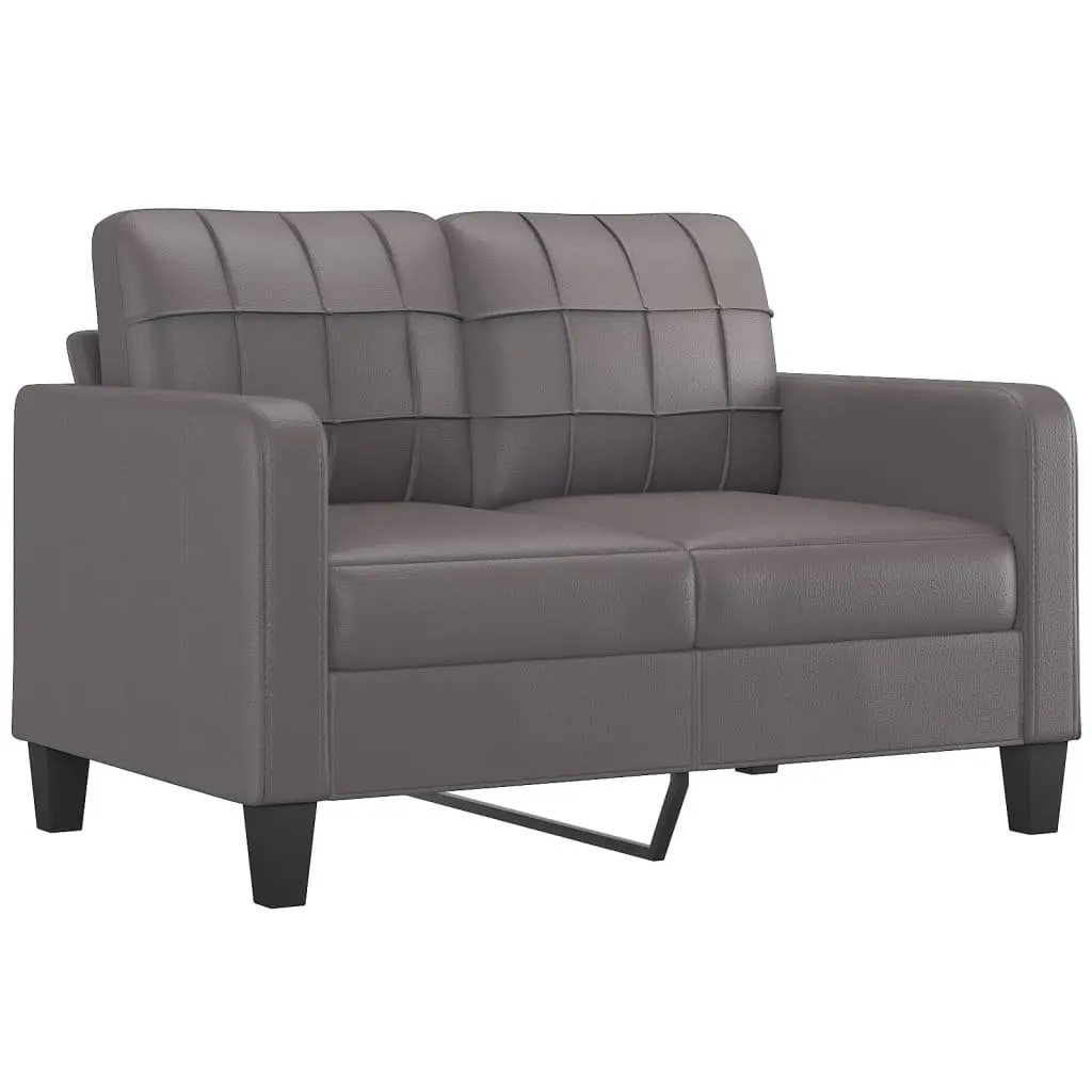 3 Piece Sofa Set Grey Faux Leather Couch with Pillows and Footstool Living Room
