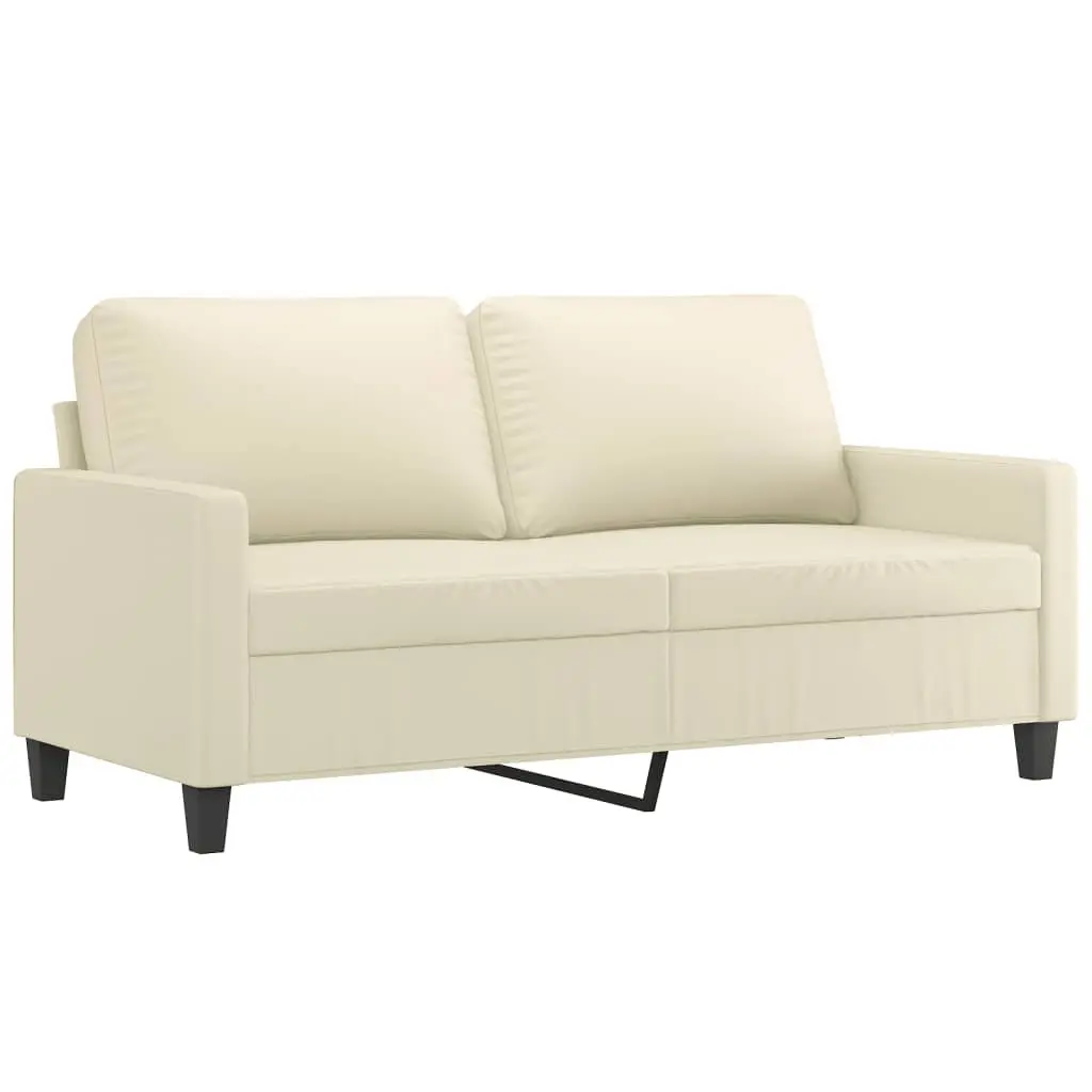 2 Piece Sofa Set Cream Faux Leather Upholstery Thickly Padded Seat and Back Pillow