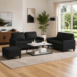 Stylish Black Faux Leather Sofa Set for Your Living Room