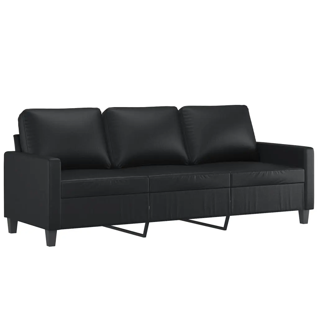 3 Piece Sofa Set Black Faux Leather Sturdy Frame Thickly Padded Seating