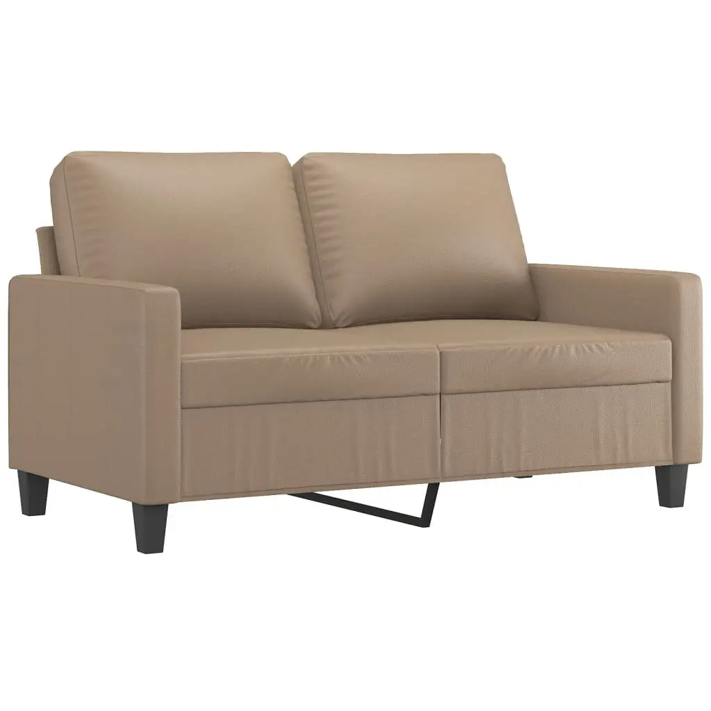 3 Piece Sofa Set with Footstool Cushions Brown Faux Leather Living Room