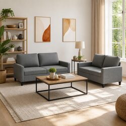 2 Piece Sofa Set Grey Fabric Couch Lounge Suite with Cushions Comfortable
