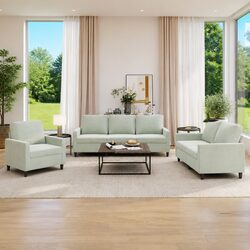 3 Piece Sofa Set Grey Velvet Lounge Suite Comfortable Padded Seat Armrests