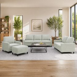 Stylish Grey Velvet Lounge Suite with Footstool