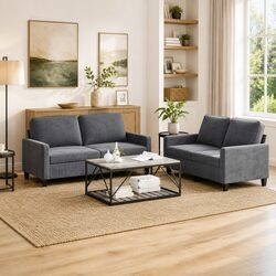 Stylish 2 Piece Grey Velvet Sofa Set for Your Living Space