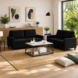 2 Piece Sofa Set with Cushions Black Velvet Lounge Suite Comfortable Seating