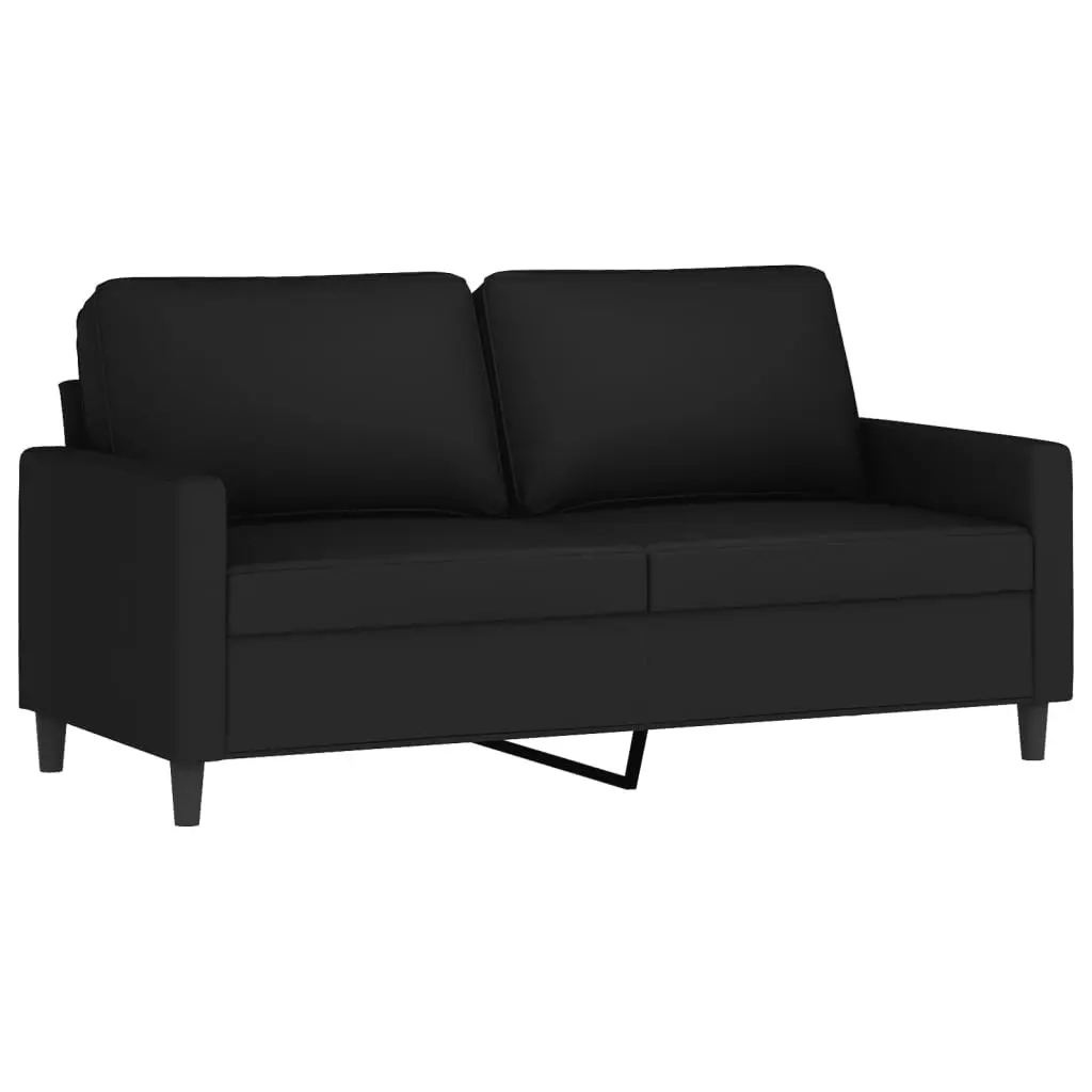 3 Piece Sofa Set Black Velvet Soft Upholstery Compact Size with Cushions and Ottoman Footstool