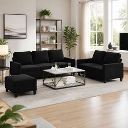Stylish 3 Piece Black Velvet Sofa Set for Modern Living