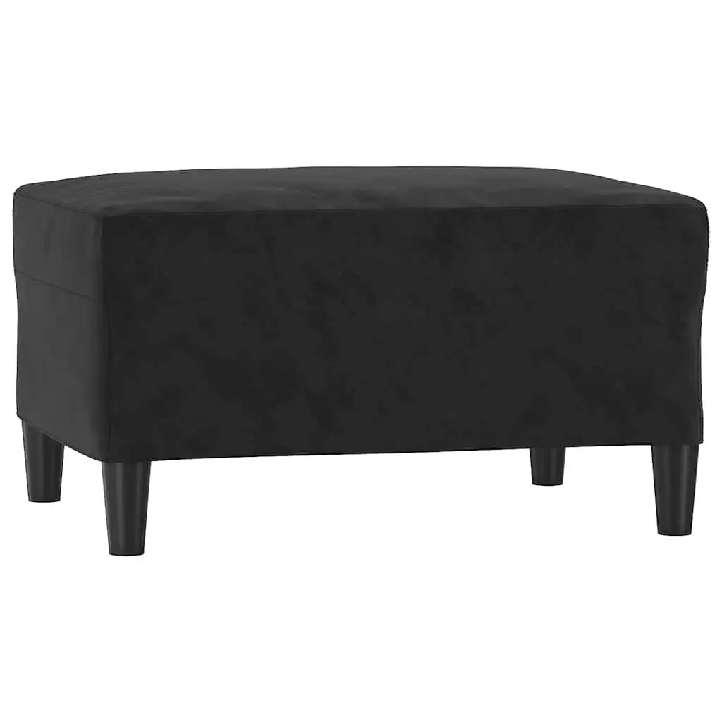 3 Piece Sofa Set with Footstool Black Velvet Living Room Furniture Seating