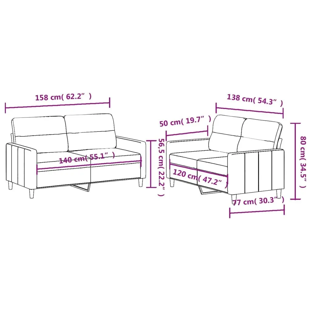 2 Piece Sofa Set with Cushions Grey Fabric Lounge Suite Comfortable Seating