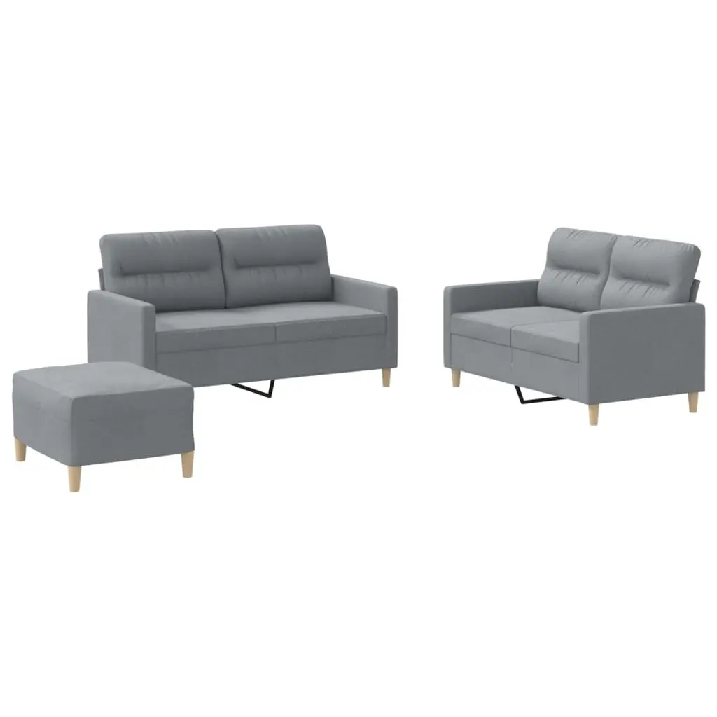 3 Piece Sofa Set with Footstool Grey Fabric Living Room Furniture Lounge Suite