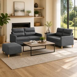 Stylish 3 Piece Grey Fabric Sofa Set for Cozy Living Rooms