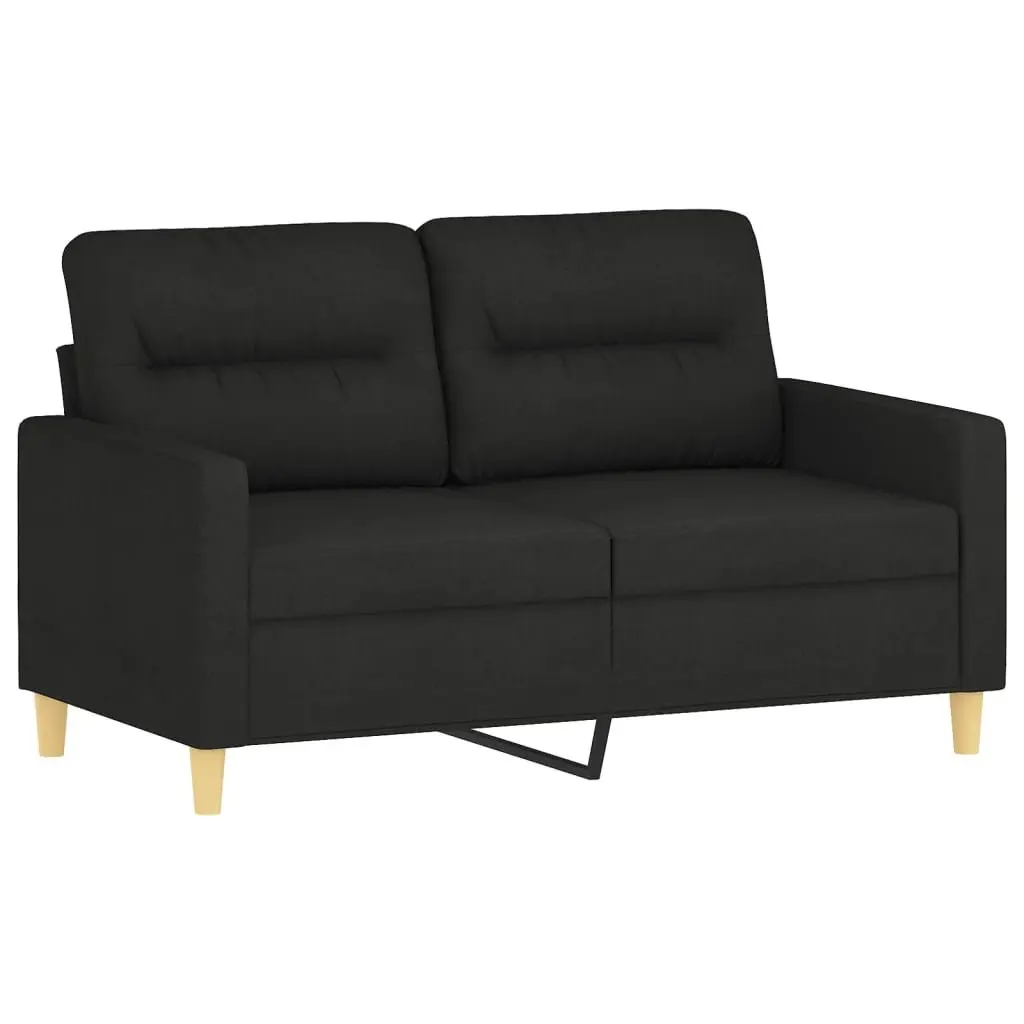 Black Fabric Sofa Set 2 Piece Thickly Padded Seating and Roll Pillows