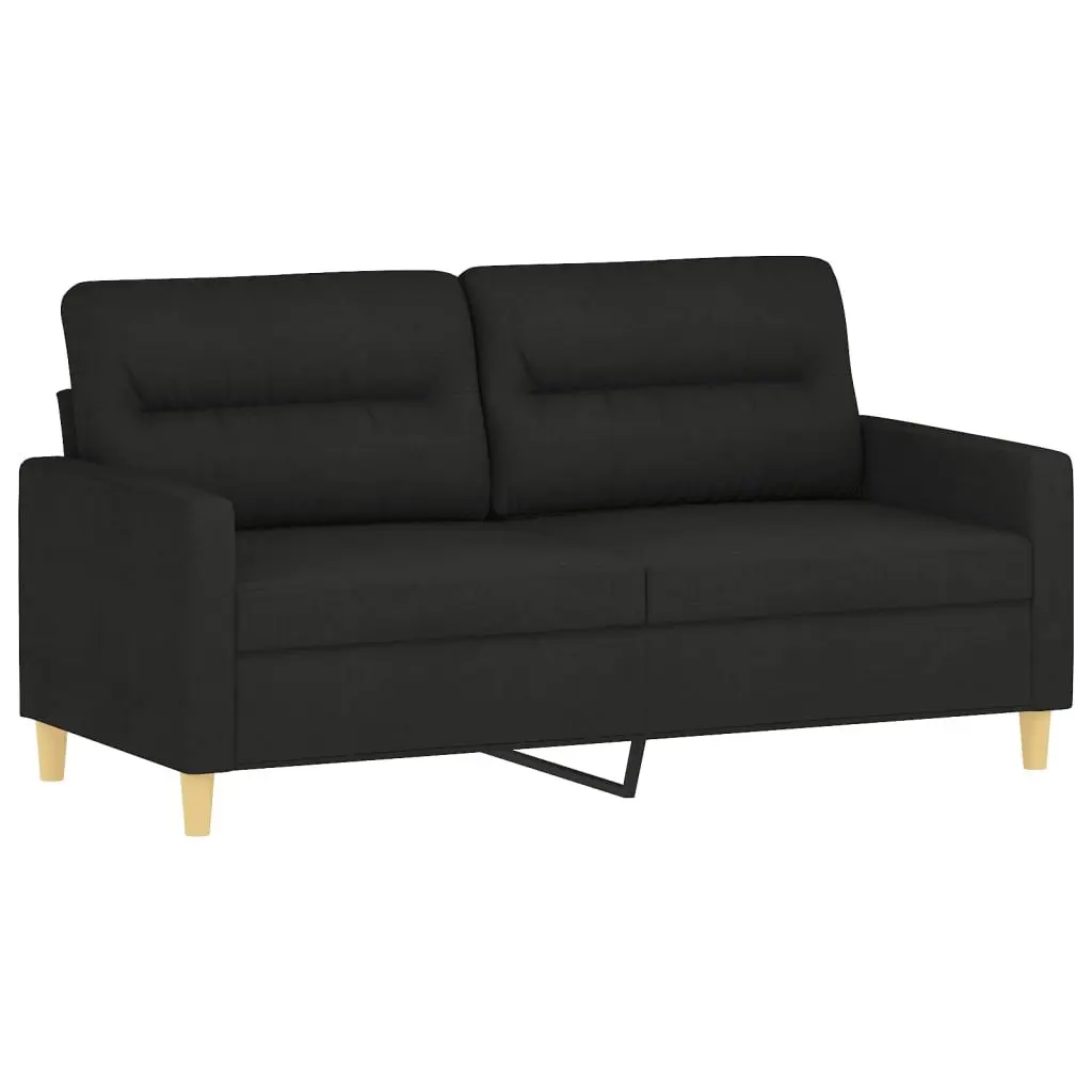 Black Fabric Sofa Set 2 Piece Thickly Padded Seating and Roll Pillows