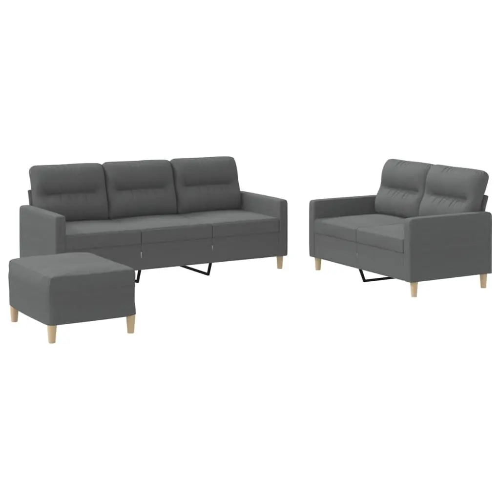 3 Piece Sofa Set Grey Fabric Durable Lounge Suite with Footstool