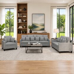 Enhance Your Living Room with This 3 Piece Grey Sofa Set