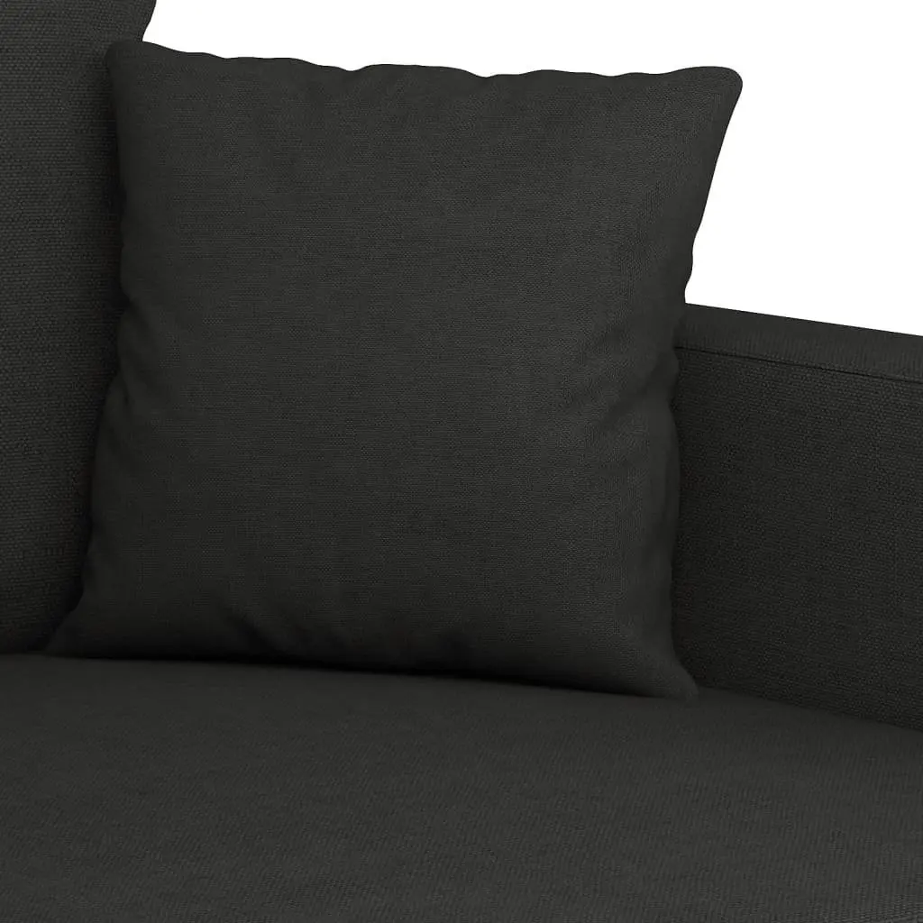 3 Piece Sofa Set with Throw Pillows Black Fabric Lounge Suite Living Room Couch