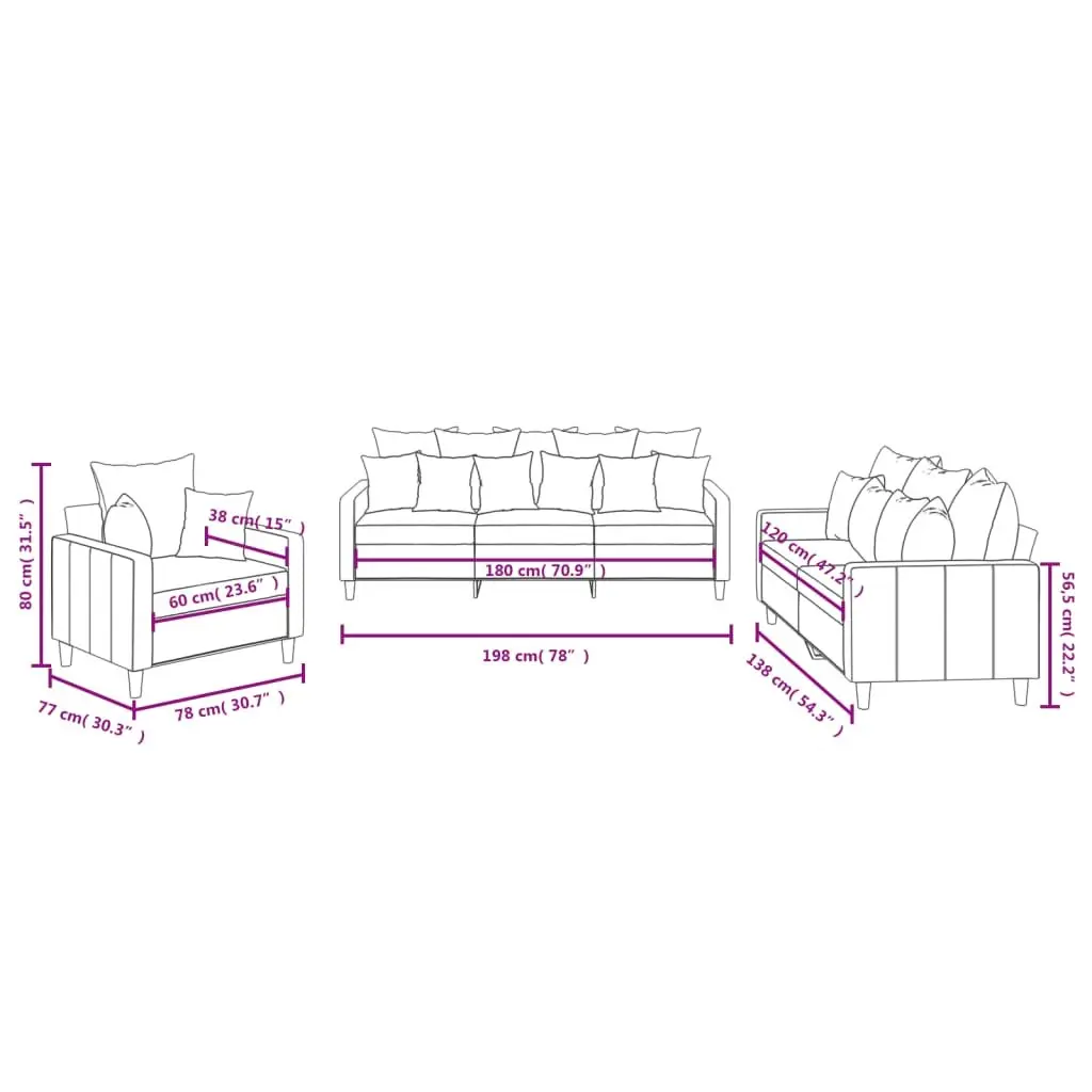 3 Piece Sofa Set Grey Velvet Lounge Suite Comfortable Padded Seating Living Room
