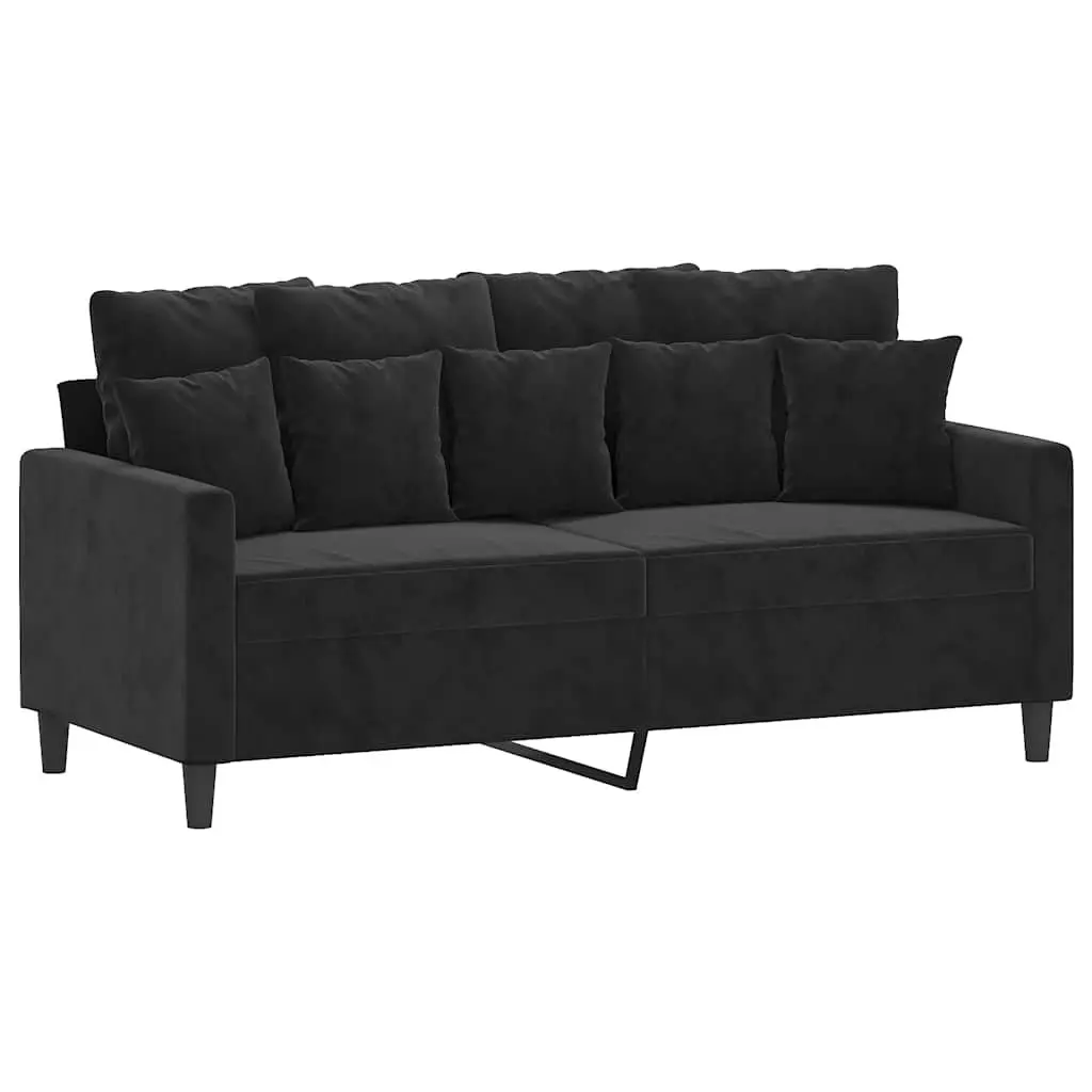 3 Piece Sofa Set with Cushions Black Velvet Living Room Furniture Footstool