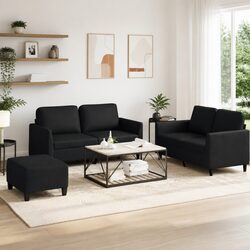 3 Piece Sofa Set with Cushions Footstool Faux Leather Living Room Furniture