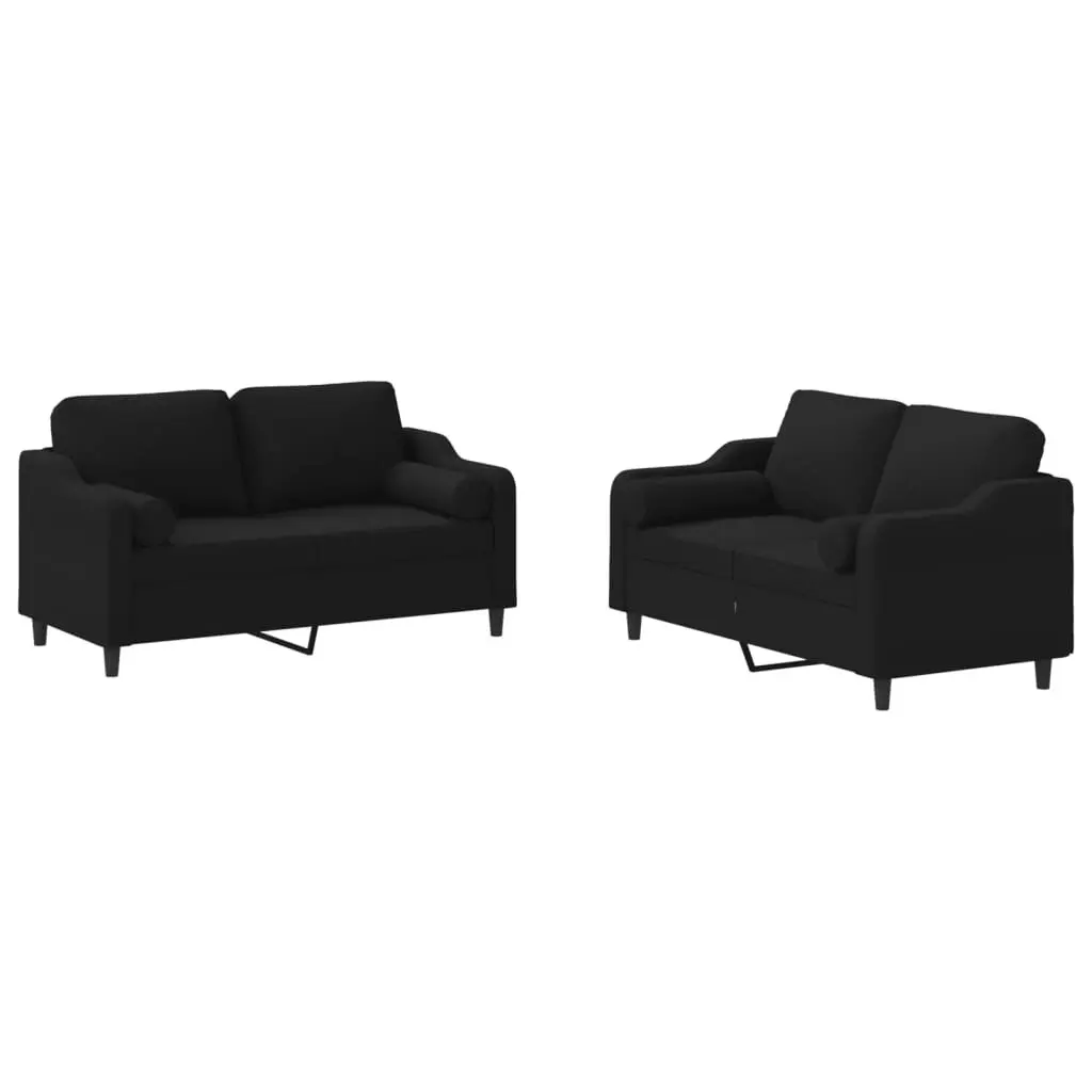 2 Piece Sofa Set Black Fabric Living Room Couch with Pillows Seating Furniture