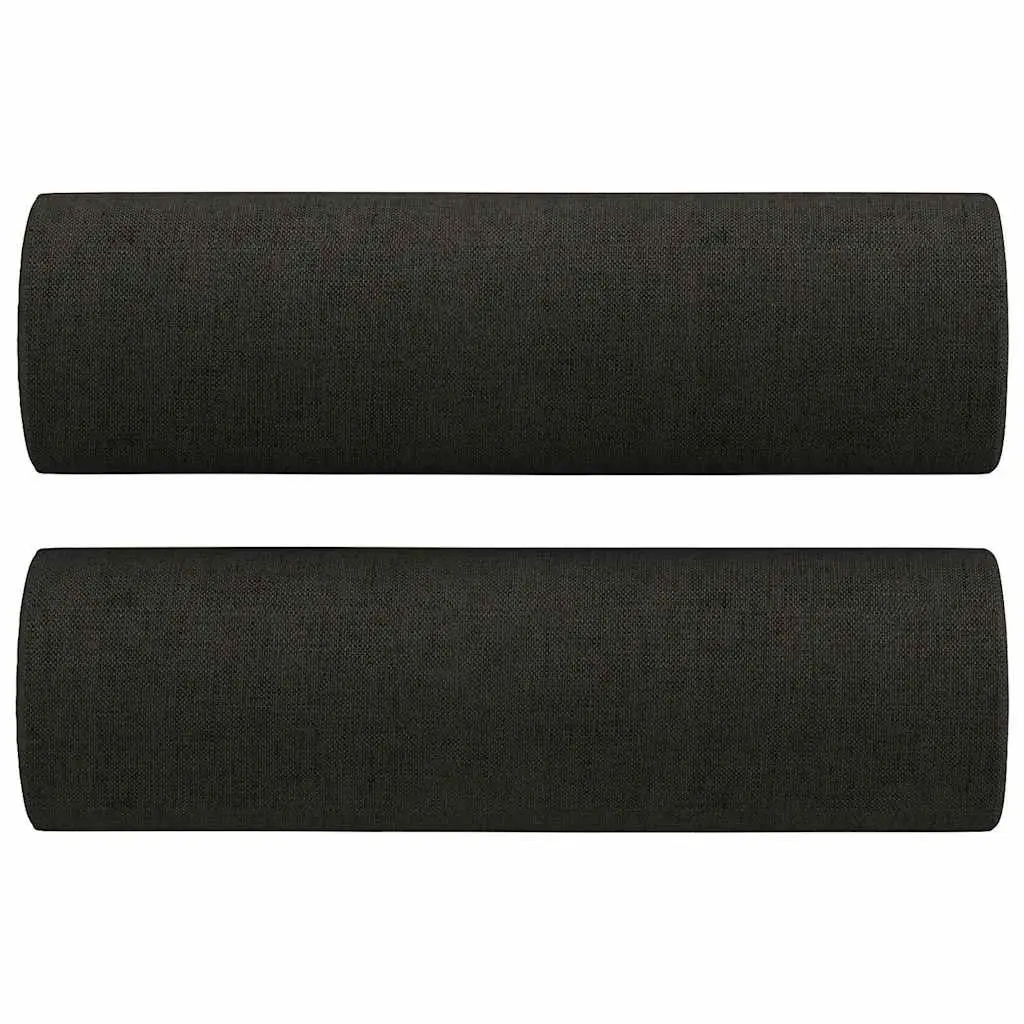 3 Piece Sofa Set Black Fabric Living Room Lounge Suite with Pillows Footstool