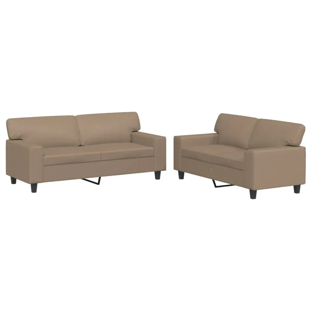 2 Piece Sofa Set Brown Faux Leather Living Room Lounge Suite Couch Seating